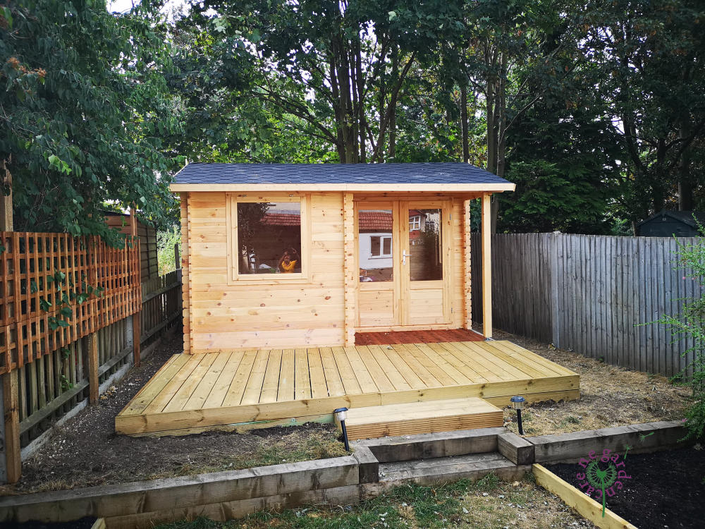 Decking outside shed